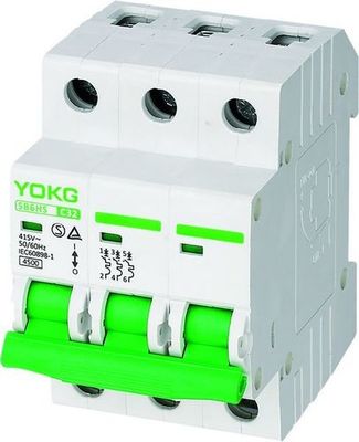 4.5KA MCB Type BCD Single Phase SB6HS 230V 400V 10A 63A Type B C D Curve