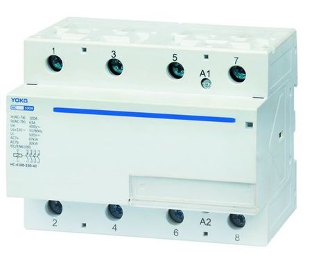 Din Rail Single Phase Household AC Contactor 4 Pole IP20 100A 230V