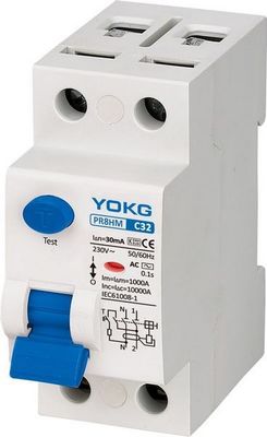 Household 2 Pole Residual Current Circuit Breaker 10kA Short Circuit Overload Protection