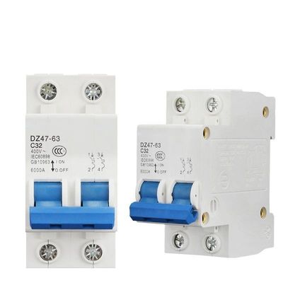 35mm Din Rail DZ47-63 2 Pole 10A 32A 63A 400V Mini Circuit Breaker MCB