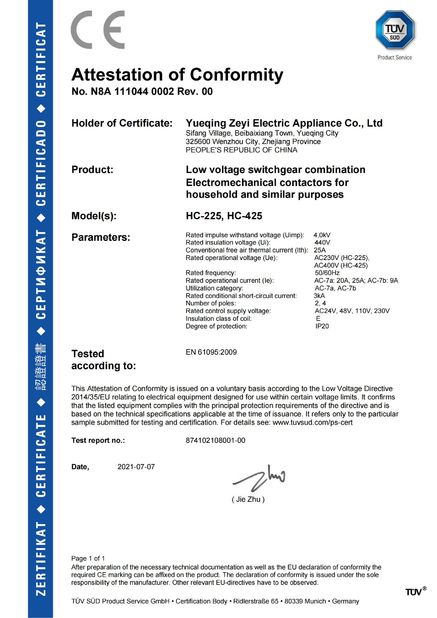 China YueQing ZEYI Electrical Co., Ltd. certification